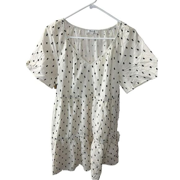 MADEWELL Womens Beige Cotton-Linen Lorelei Mini Dress NEW Clip-Dot Small - Picture 5 of 13